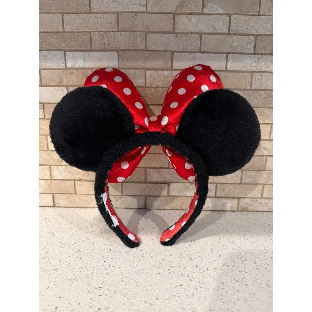 Disney Minnie Mouse Big Bow Ears Headband Red White Polka Dot Plush Ears